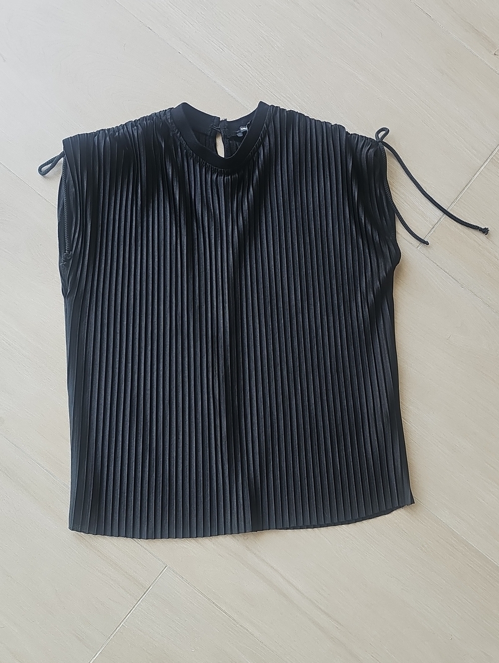 Sabina Musayev Black Pleated Sleeveless Tank with Shoulder Ties